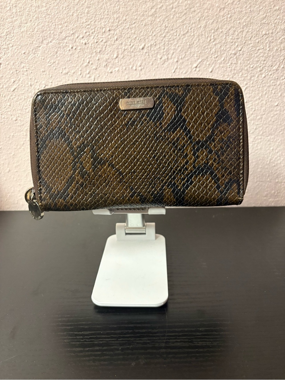 Nine West Brown Snakeskin Print Zip Around Organizer Wallet